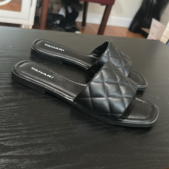 Tahari Quilted Vegan Leather Slide Sandals - Picture 1 of 3